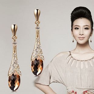 Trendy Crystal Gold Plated Drop Earrings - RCDCessentials