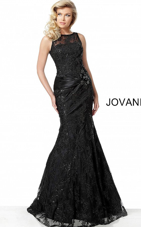 black embroidered evening dress