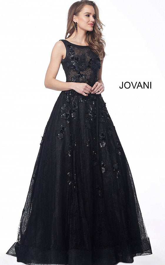 jovani black floral dress