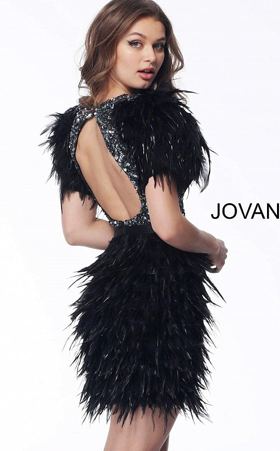 jovani black feather dress