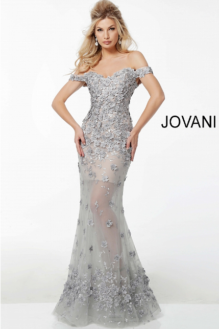 floral applique evening dress