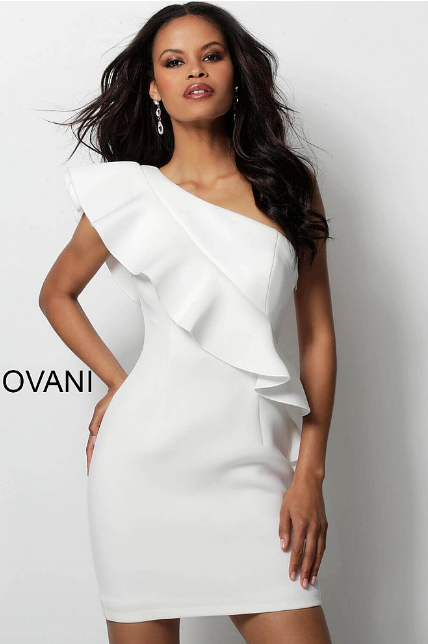 white ruffle cocktail dress