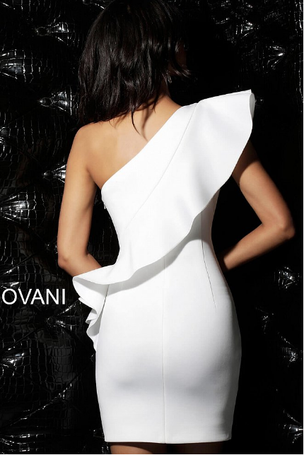 white ruffle cocktail dress