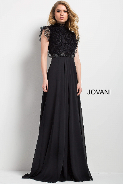 high neck black evening dress