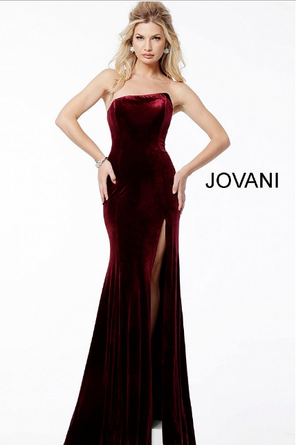 burgundy velvet evening dress