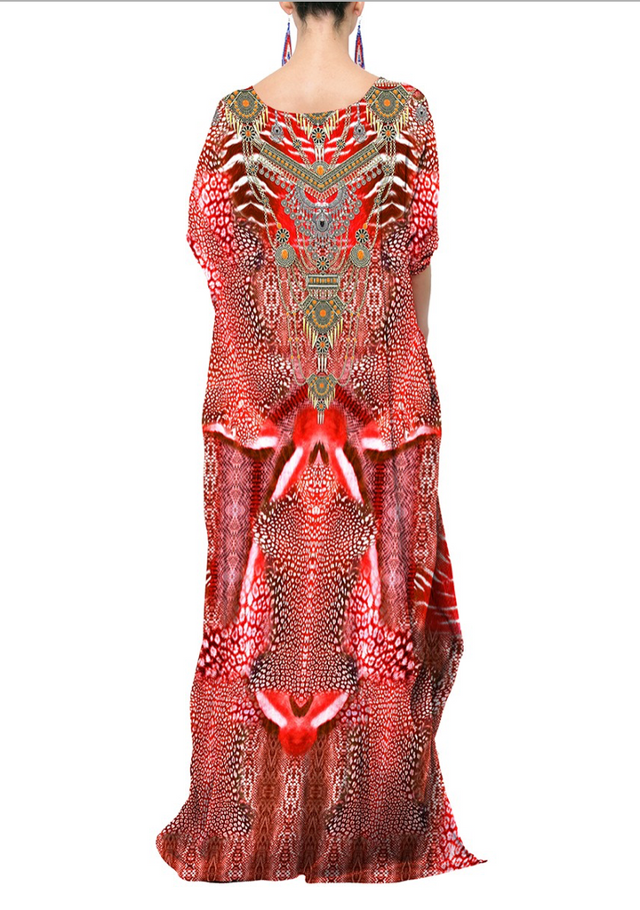 red kaftan dress