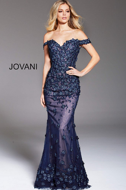 navy floral formal dress