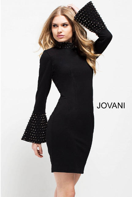 black dress with bell sleeves knee length