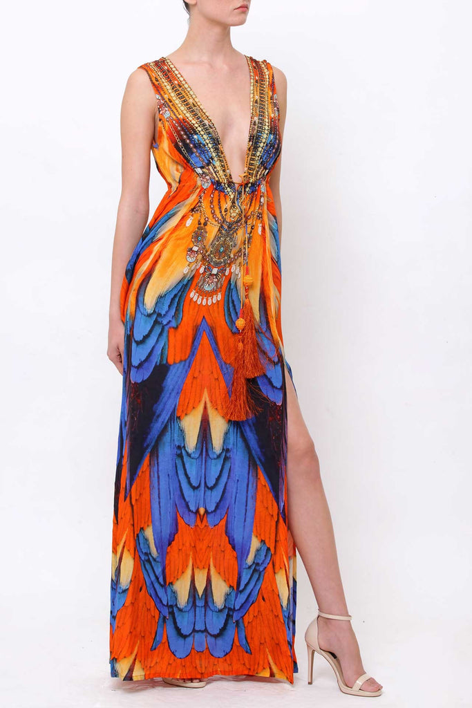 bright orange maxi dress