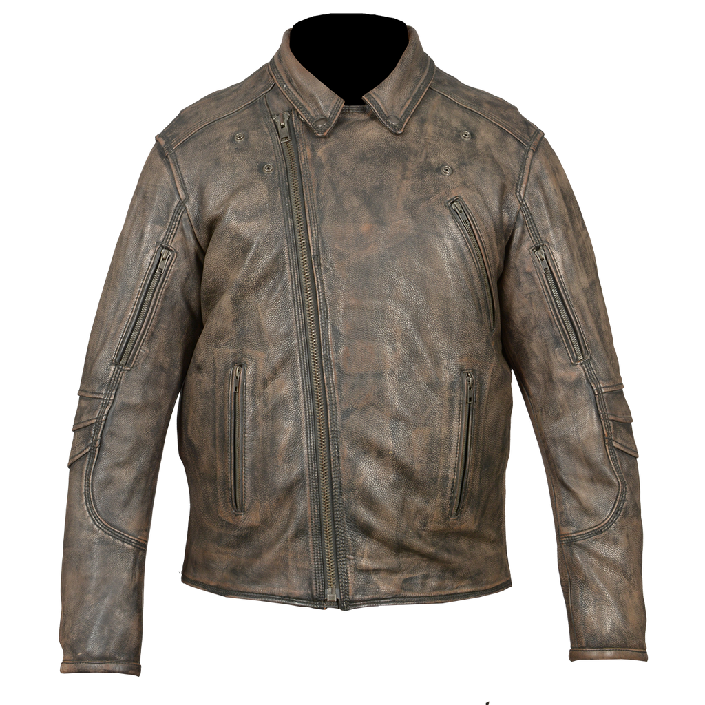 HMM517DB Men's Distressed Brown Leather Racer Jacket with Vents ...