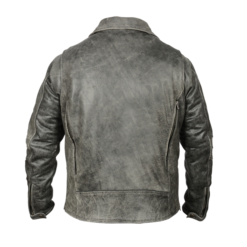 HMM517DG Men's Distressed Gray Leather Racer Jacket with Vents ...