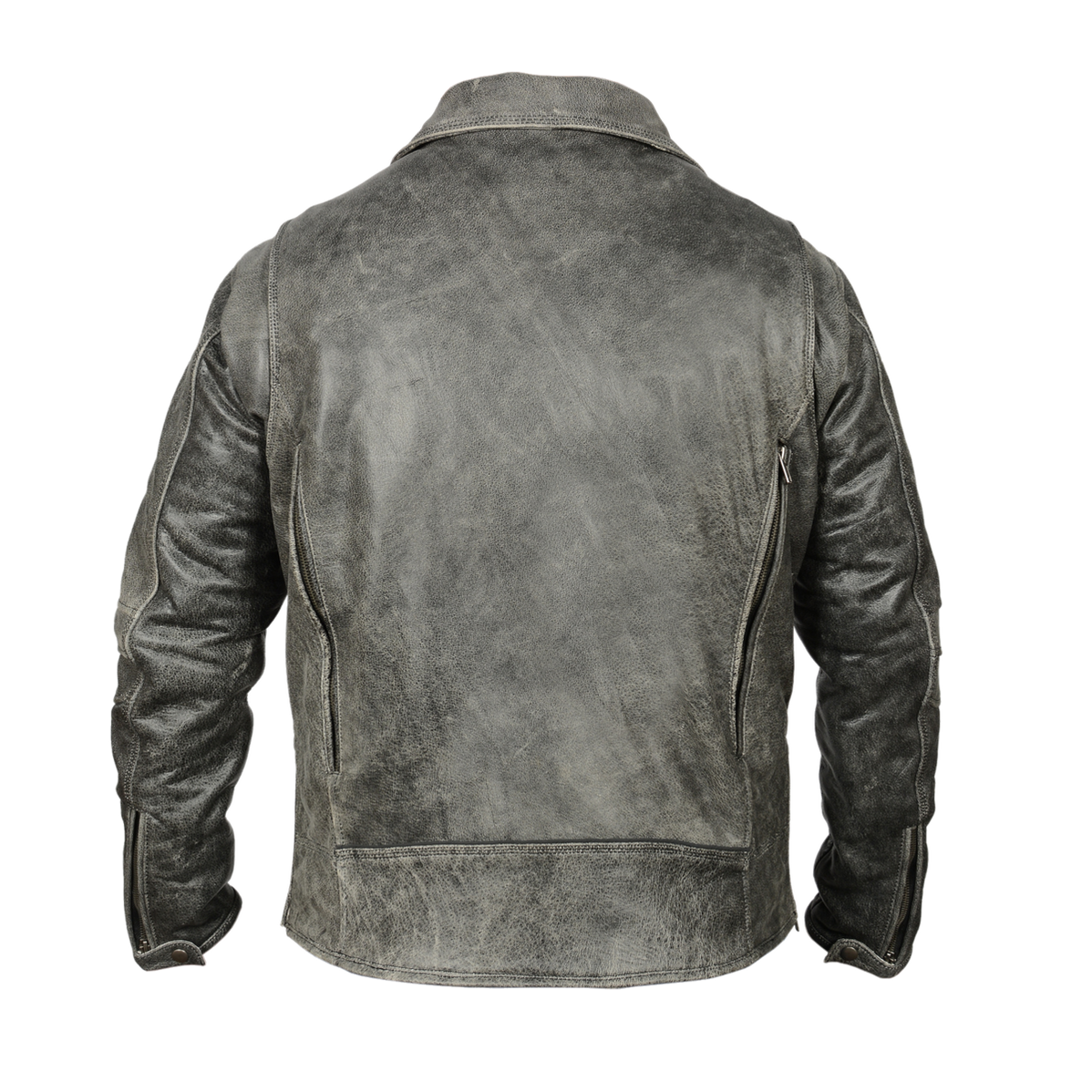 HMM517DG Mens Distressed Gray Leather Racer Jacket With