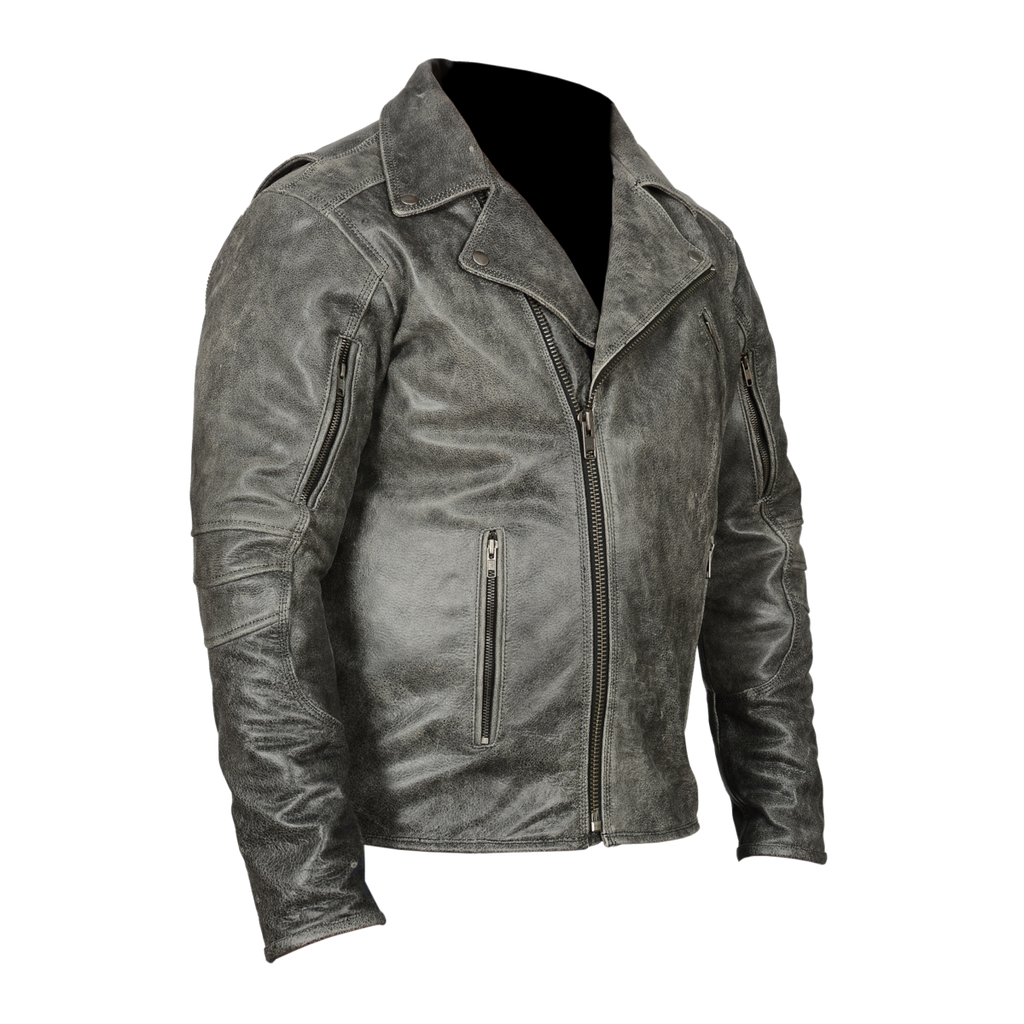 HMM517DG Men's Distressed Gray Leather Racer Jacket with Vents ...