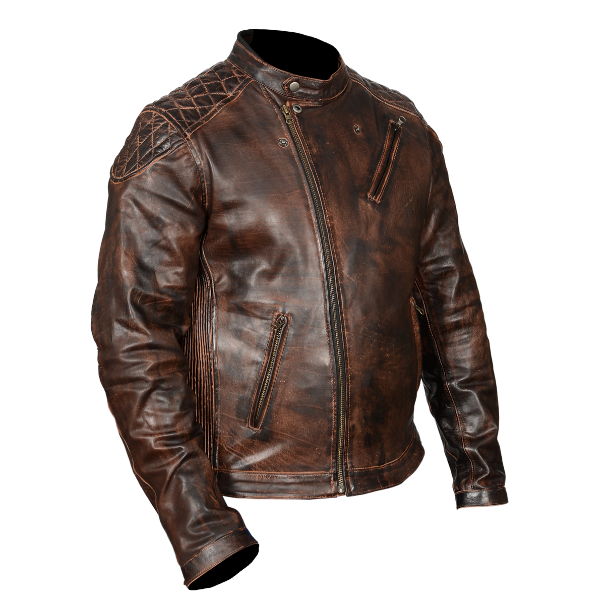 HMM521VB High Mileage Men's Vintage Brown Leather Jacket with Diamond ...