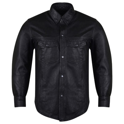 Men's Black Premium Cowhide Leather Biker Motorcycle Shirt – Daytona ...