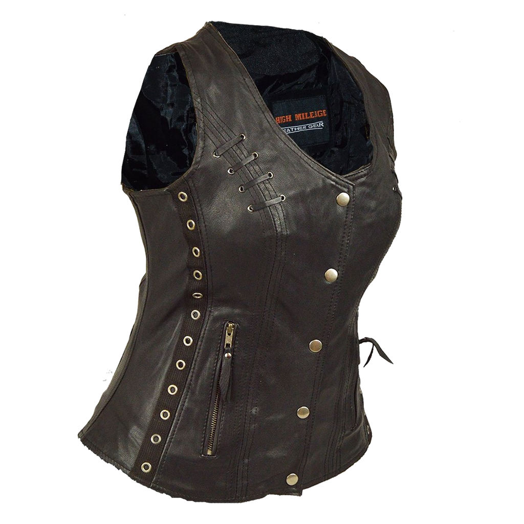 HML1038B Lightweight Goatskin Vest with Grommets, Twill and Lace Highl ...