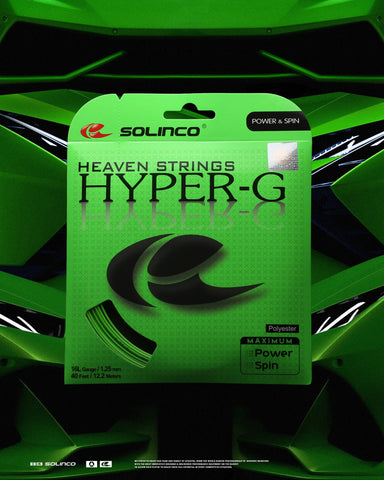 Solinco Hyper G String pack on a neon green background