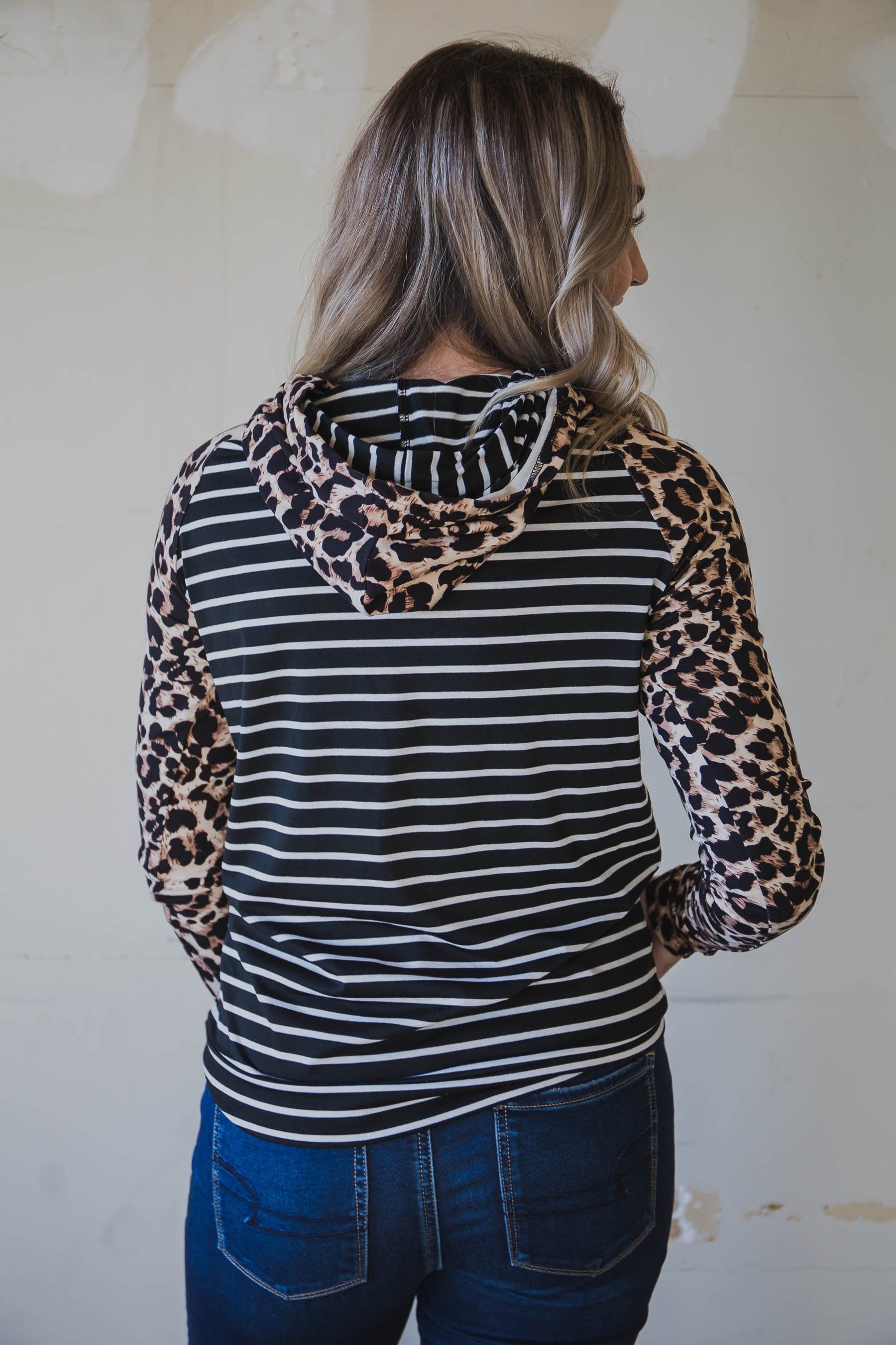 leopard contrast striped hoodie