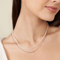 2.5-3.0 mm AAA Freshwater Pearl Necklace with Paperclip Chain Set - White Gold, 18 inch on model