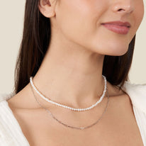 3.5-4.0 mm AA+ Freshwater Pearl Necklace with Paperclip Chain Set (White Gold and 20 Inch) on model