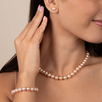 16 Inch 3 Piece Set of 8.5-9.0 mm AA+ Pink Freshwater Pearls white gold