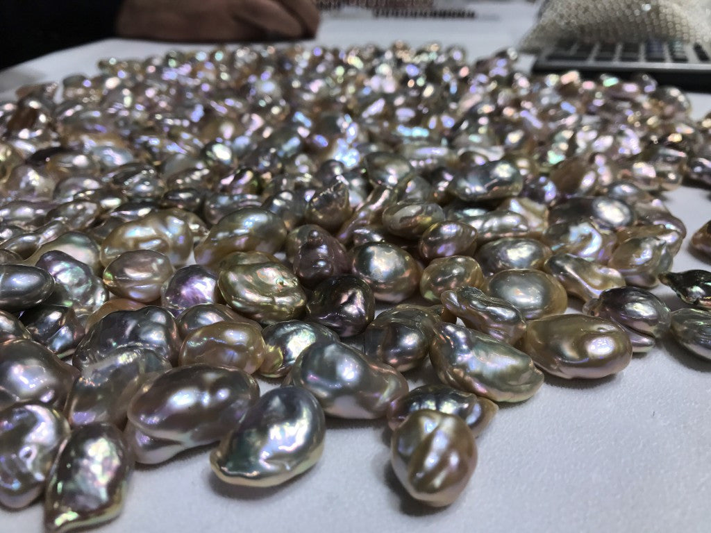 A pile of metallic freshwater souffle pearls