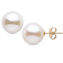 10.0-11.0 mm AAA White Freshwater Pearl Stud Earrings white gold