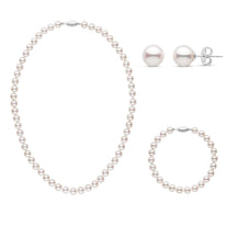16 Inch 3 Piece Set of 6.5-7.0 mm AAA White Akoya Pearls Yellow Gold