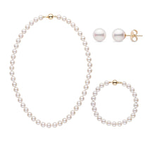 16 Inch 3 Piece Set of 7.0-7.5 mm AA+ White Akoya Pearls White Gold