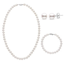 18 Inch 3 Piece Set of 6.5-7.0 mm AA+ White Akoya Pearls Yellow Gold