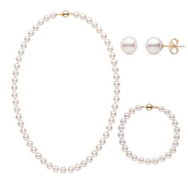 18 Inch 3 Piece Set of 7.0-7.5 mm AA+ White Akoya Pearls White Gold Ball Clasps