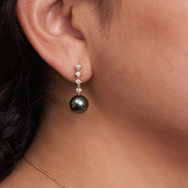 9.0-10.0 mm Tahitian Pearl and Diamond Luminary Earrings white gold