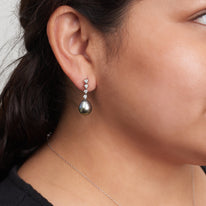 10.0-11.0 mm Tahitian Drop Pearl and Diamond Luminary Earrings white gold