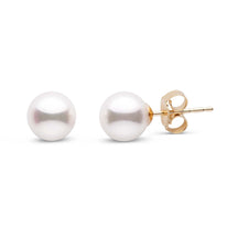 6.5-7.0 mm White Akoya AA+ Pearl Stud Earrings White Gold