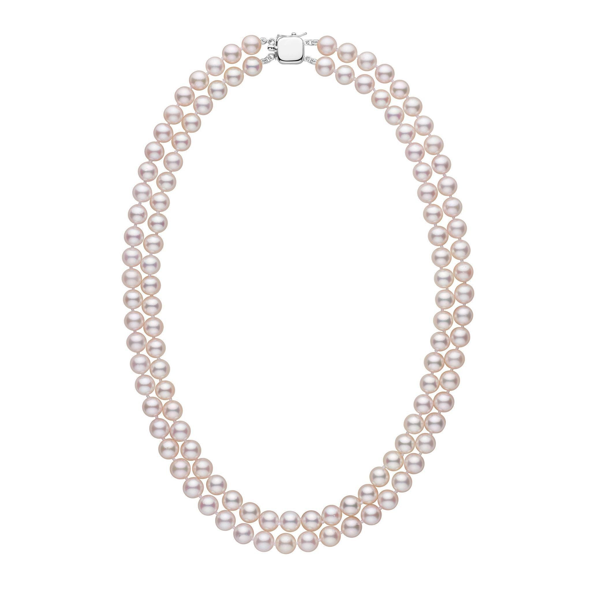 7.0-7.5 mm 18-inch AAA Double-Strand White Akoya Pearl Necklace