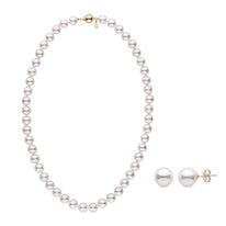 8.5-9.0 mm White Hanadama Akoya Pearl Set necklace and earrings white gold