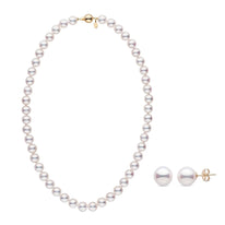 Certified 9.0-9.5 mm White Hanadama Akoya Pearl Set Necklace and Earrings in white gold