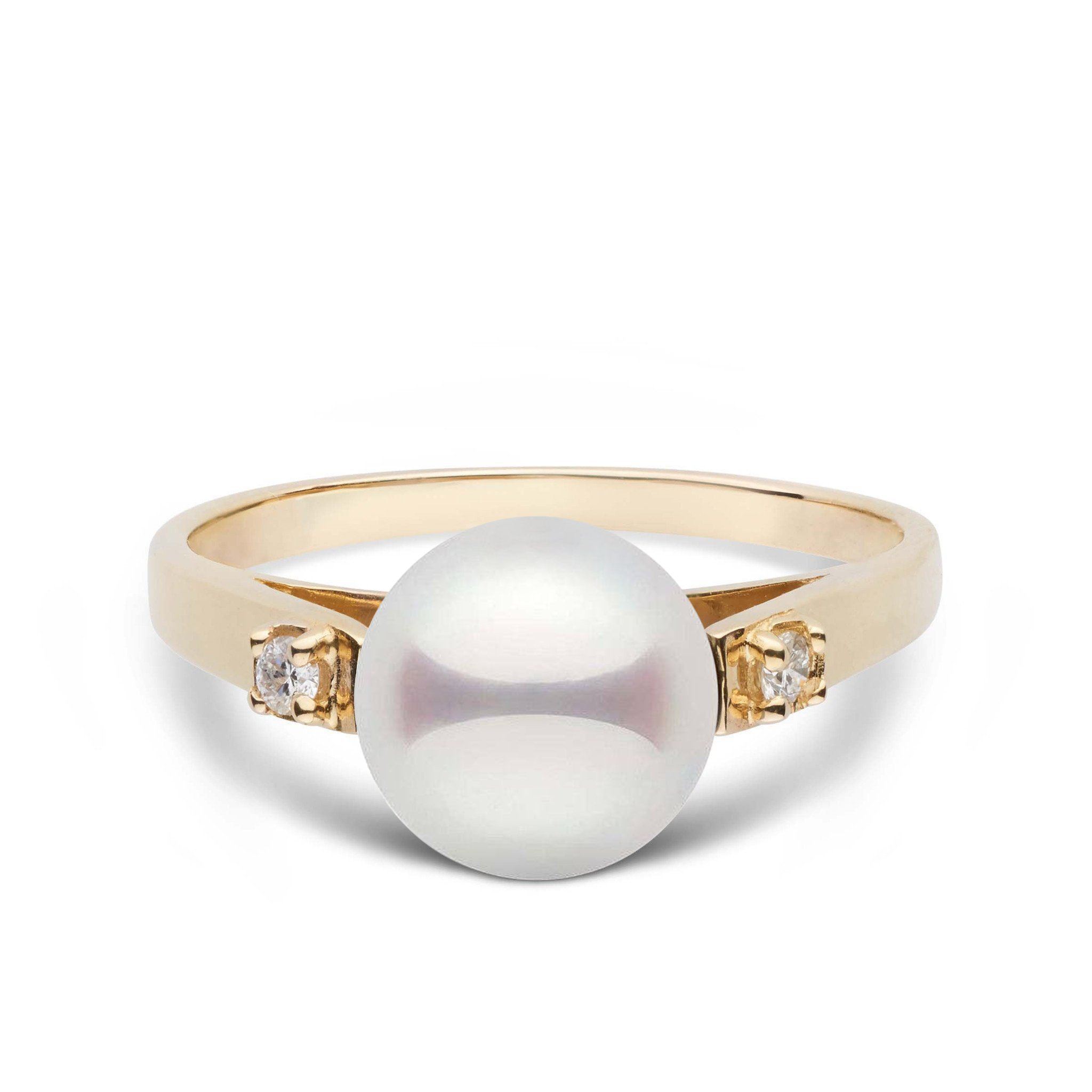 Protea Akoya White Pearl Ring in Gold with Diamonds - 8mm