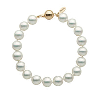 9.0-9.5 mm Natural White Hanadama Akoya Pearl Bracelet White gold