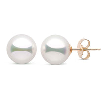 Large, certified natural white 9.0-9.5 mm Hanadama Pearl Stud Earrings in white gold