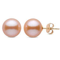 9.0-10.0 mm Pink to Peach Freshadama Freshwater Pearl Stud Earrings white gold