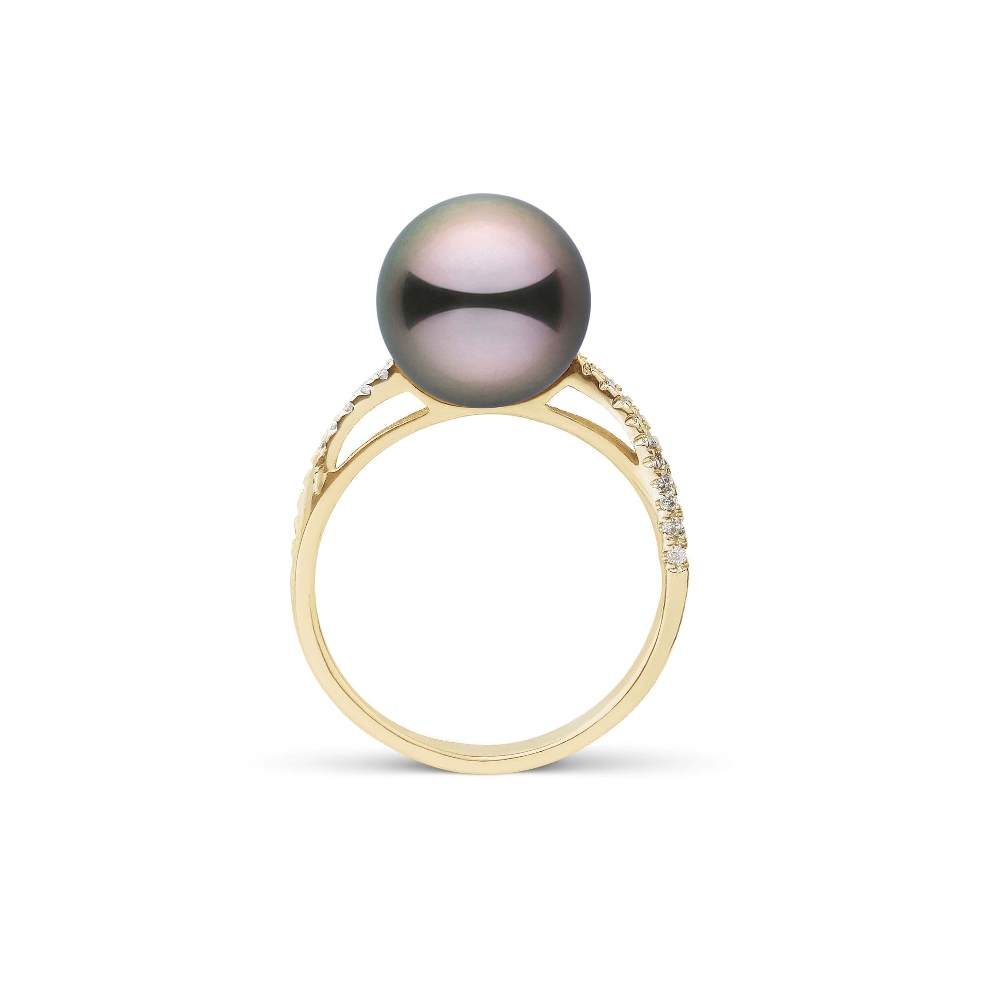 Pirouette Collection 10.0-11.0 mm Tahitian Pearl and Diamond Ring Yellow Gold side