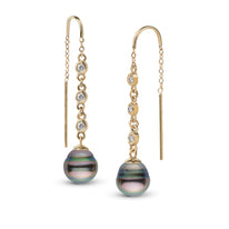 8.0-9.0 mm Tahitian Baroque Pearl and Diamond Threader Earrings White Gold