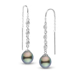 9.0-10.0 mm Tahitian Drop Pearl and Diamond Threader Earrings Yellow Gold