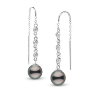 8.0-9.0 mm Tahitian Pearl and Diamond Threader Earrings Yellow Gold