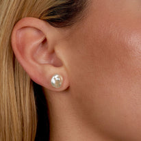 8.0-9.0 mm Keshi Pink to Peach Freshwater Pearl Stud Earrings Yellow Gold