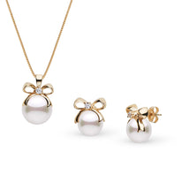 Perfect Gift Collection 7.0-9.0 mm Akoya Pearl and Diamond Pendant and Earrings Set white gold