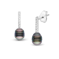 Petite Diamond Bar Collection 8.0-9.0 Tahitian Baroque Pearl Earrings Yellow Gold