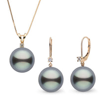 9.0-10.0 mm Tahitian Pearl and Diamond Harmony Pendant and Earrings Set white gold