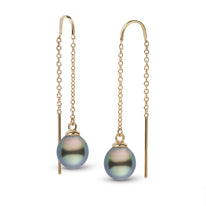 9.0-10.0 mm Tahitian Drop Pearl Threader Earrings White Gold